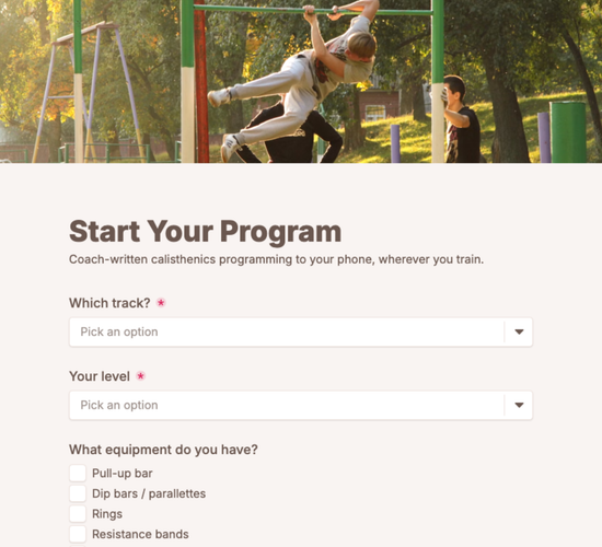 Online Calisthenics Program Signup Form