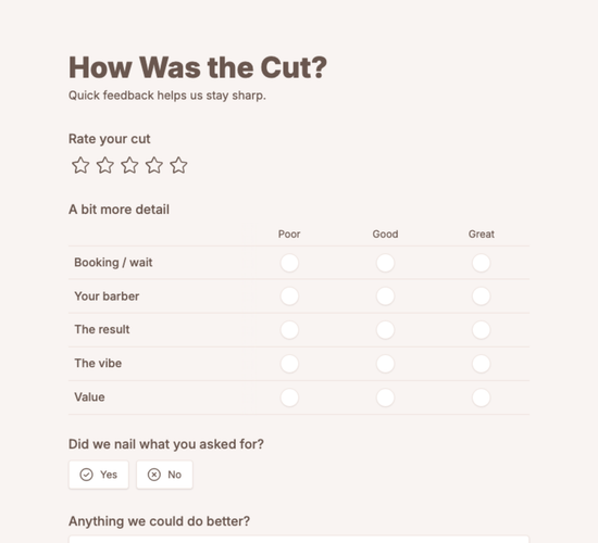 Barber Shop Feedback Form