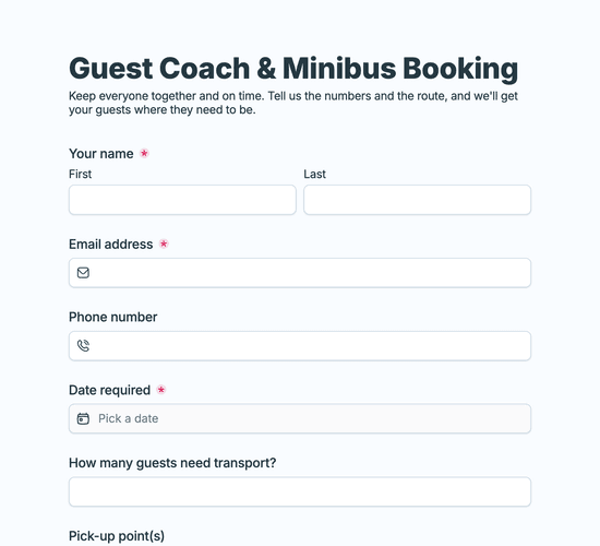 Guest Coach & Minibus Booking Form
