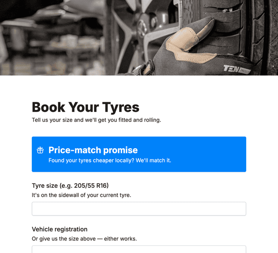 Tire Fitting Booking Form