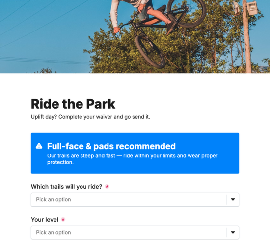 Bike Park Day Pass & Waiver Form
