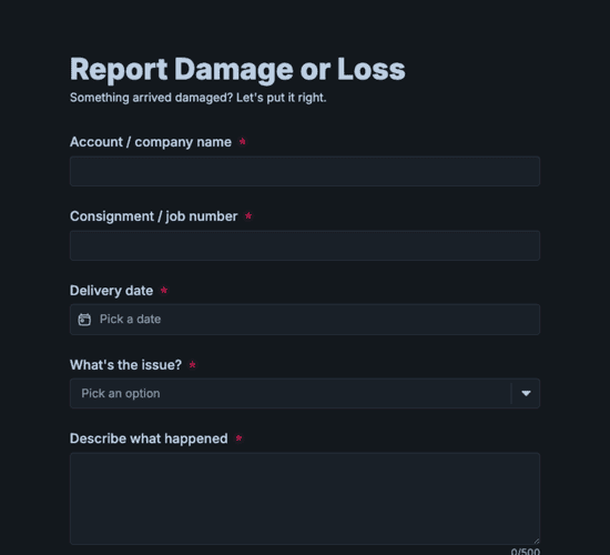 Freight Damage Claim Form
