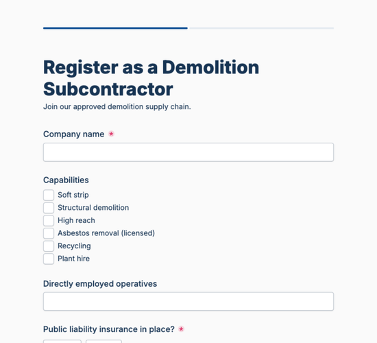 Demolition Subcontractor Registration Form