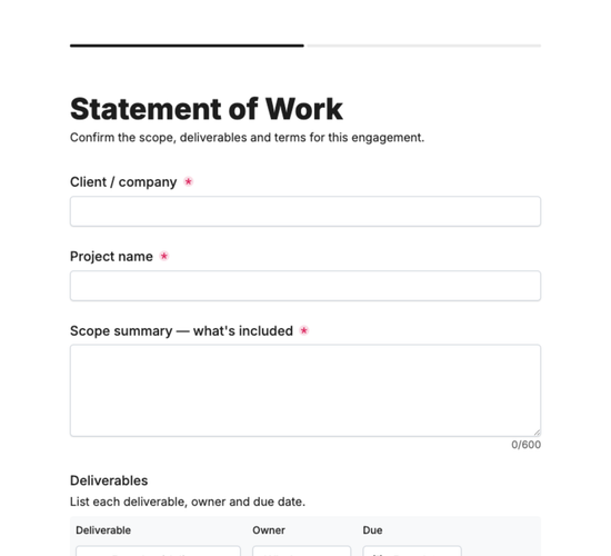 Statement of Work (SOW) Agreement Form
