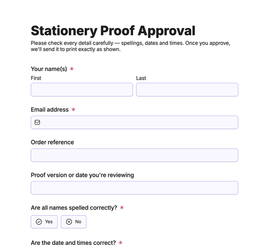 Stationery Proof Approval Form