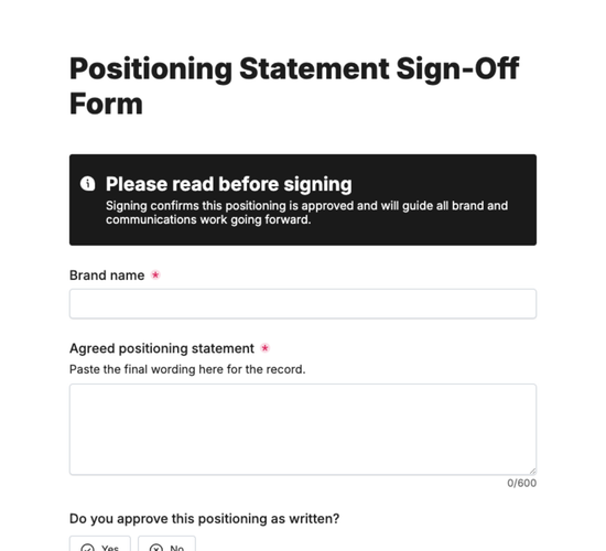 Positioning Statement Sign-Off Form