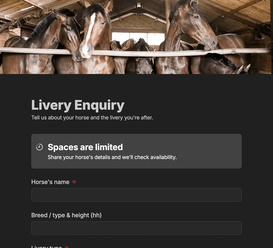 Livery Yard Enquiry & Booking Form