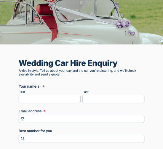 Wedding Car Hire Enquiry Form
