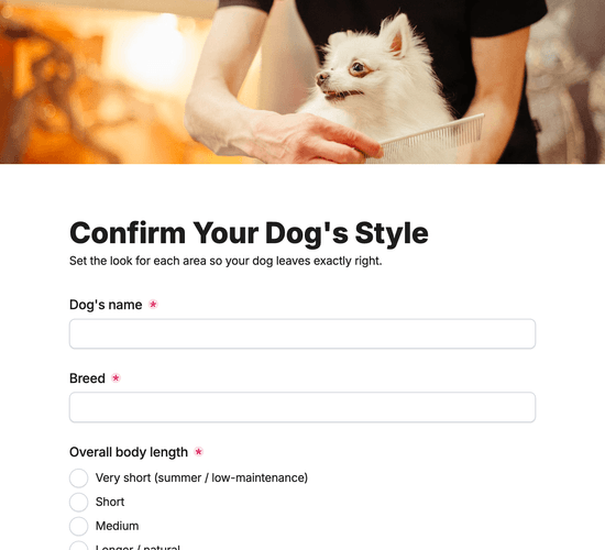 Dog Grooming Style & Coat Preferences Confirmation Form