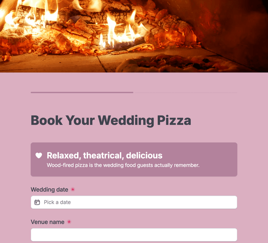 Wedding Pizza Catering Booking Form