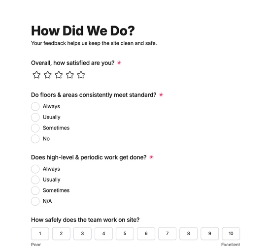 Industrial Cleaning Feedback Form