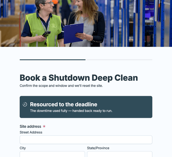 Industrial Deep Clean & Shutdown Clean Booking Form