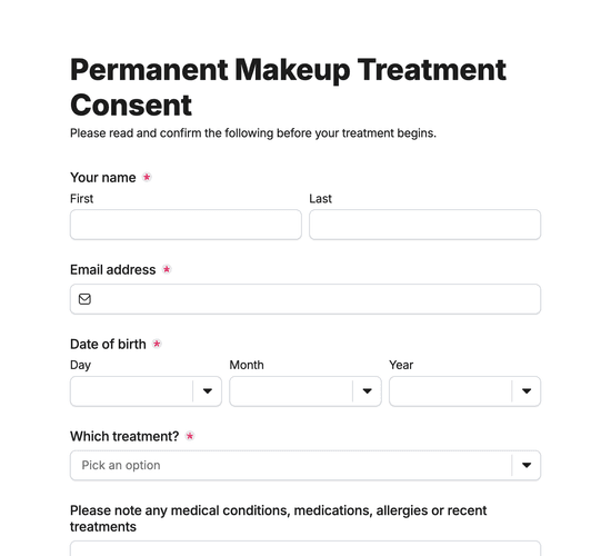 Permanent Makeup Treatment Consent Form