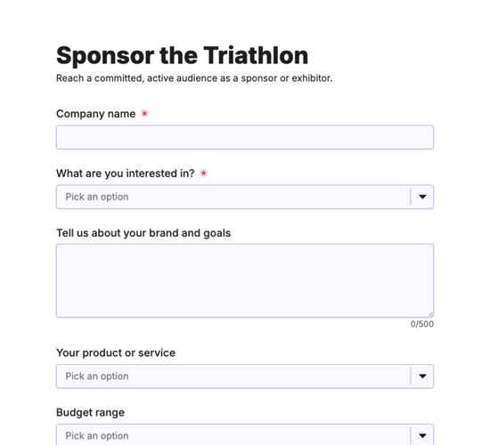 Triathlon Sponsorship & Expo Inquiry Form