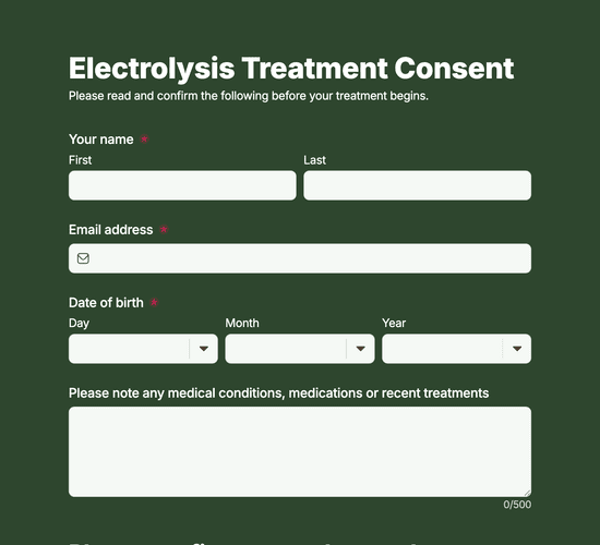 Electrolysis Treatment Consent Form