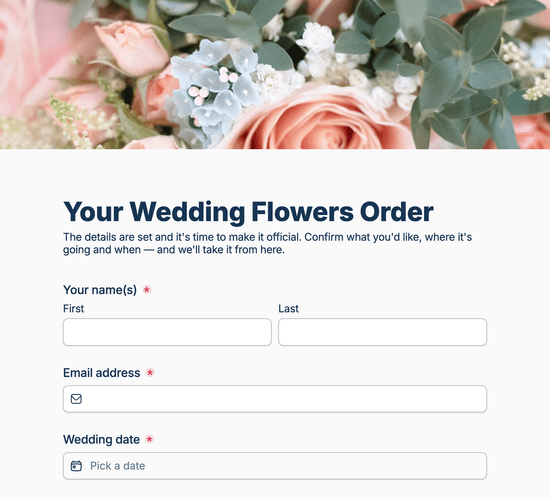 Wedding Flowers Order Form