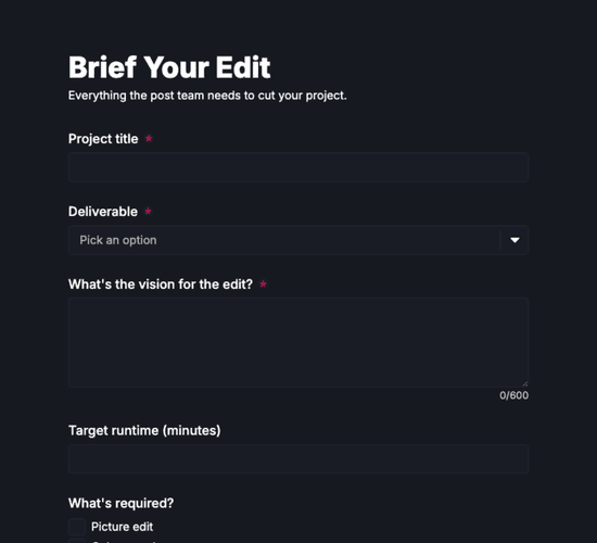 Post-Production Editing Brief Form