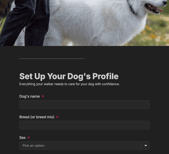 New Dog Walking Client & Pet Profile Form