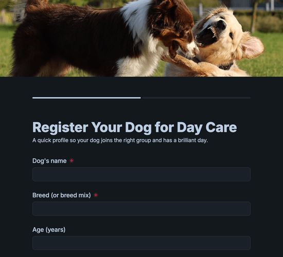 Day Care Registration & Dog Profile Form