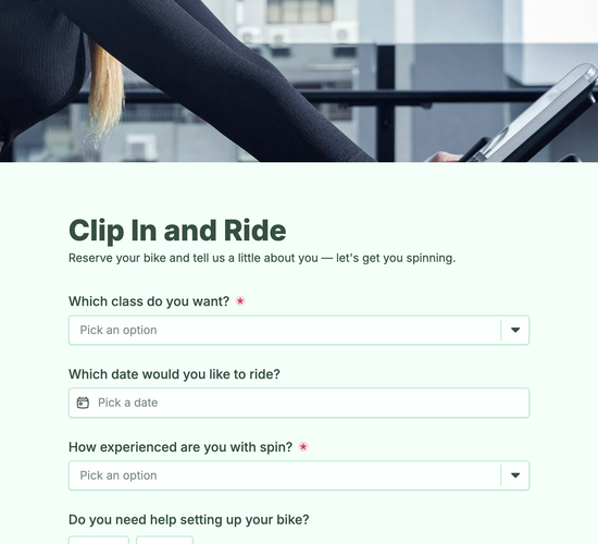 Spin & Indoor Cycling Class Registration Form