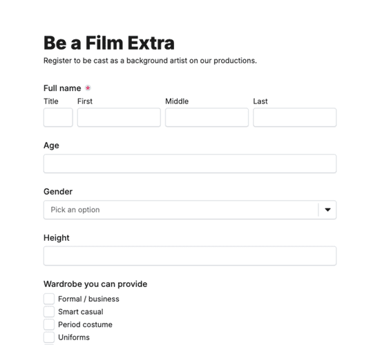 Extras & Background Casting Registration Form