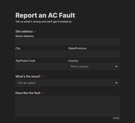 Air Conditioning Fault Report Form