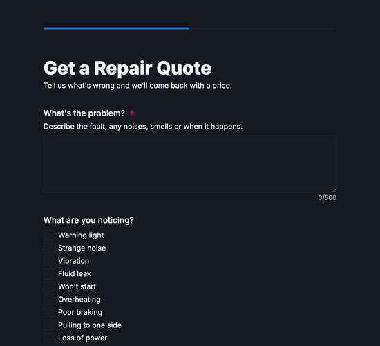 Vehicle Repair Quote Request Form