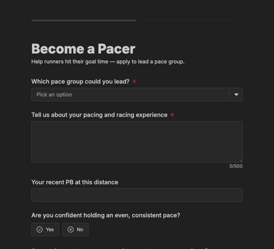 Pacer & Pace Group Leader Application Form