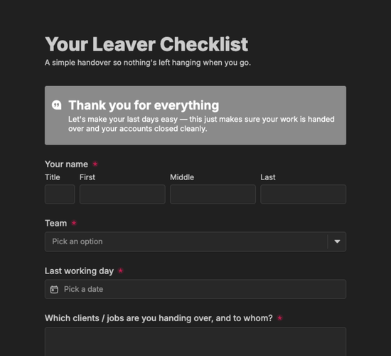 Employee Offboarding & Exit Checklist Form