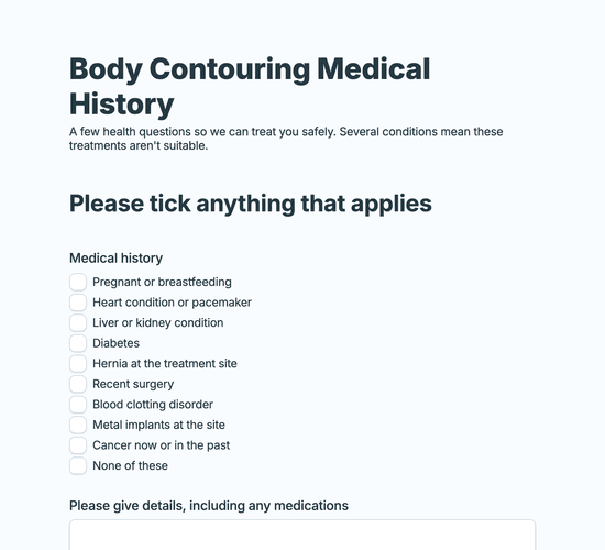 Body Contouring Medical History Form