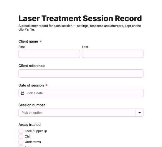 Laser Treatment Session Record Form