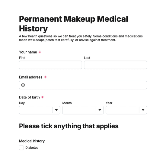 Permanent Makeup Medical History Form