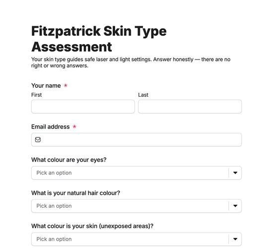 Fitzpatrick Skin Type Assessment Form