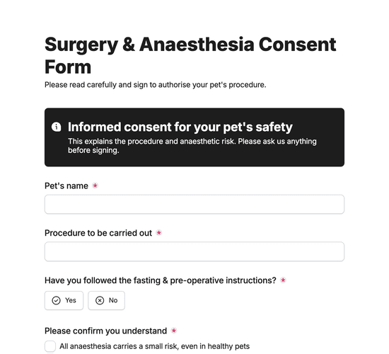 Surgery & Anaesthesia Consent Form