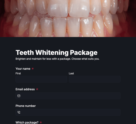 Teeth Whitening Package Signup Form