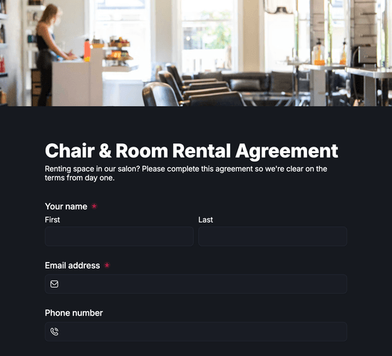 Chair & Room Rental Agreement Form