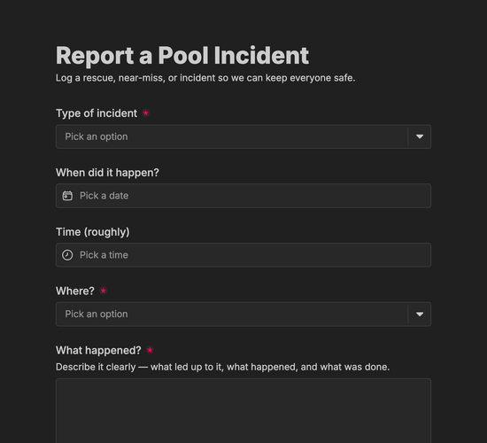 Pool Rescue & Incident Report Form