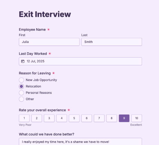 Staff Exit Interview Form