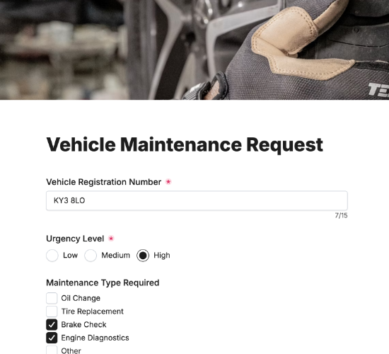 Vehicle Maintenance Request Form