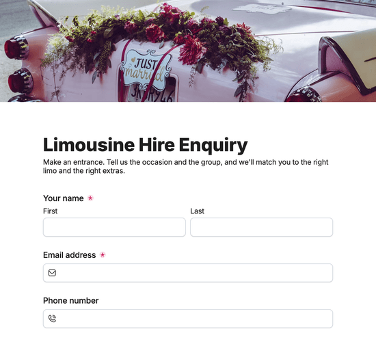 Limousine Hire Enquiry Form