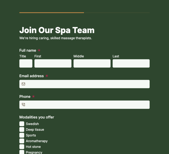 Massage Therapist Job Application Form