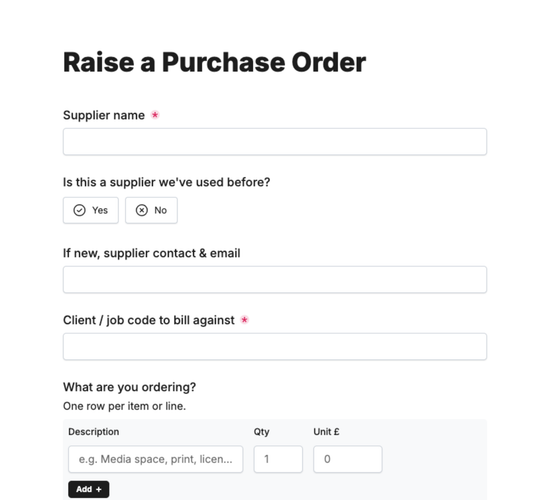 Purchase Order Request Form