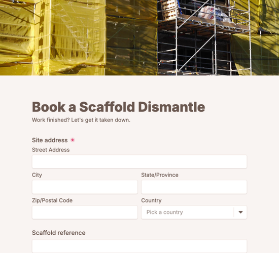 Scaffold Dismantle Booking Form