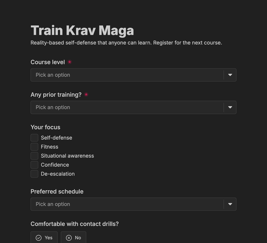 Krav Maga Course Registration Form