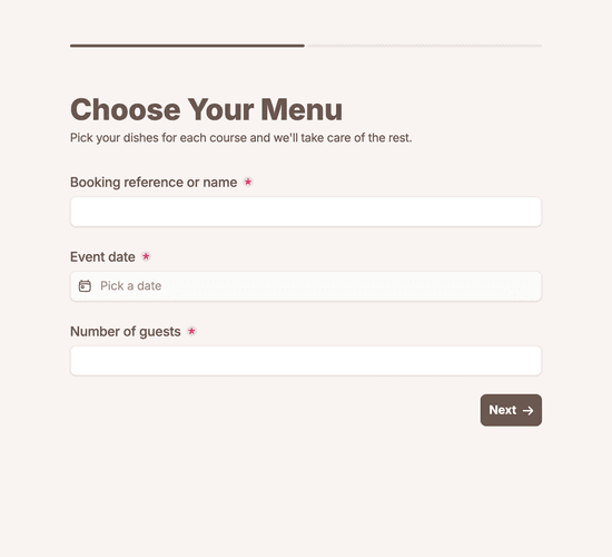 Catering Menu Selection Form