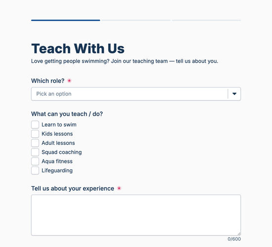 Swim Teacher & Coach Job Application Form