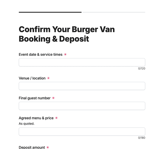 Burger Van Booking & Deposit Agreement Form