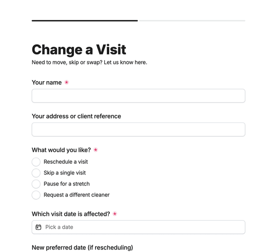 Cleaner Swap or Reschedule Request Form