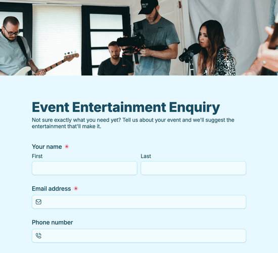 Event Entertainment Enquiry Form