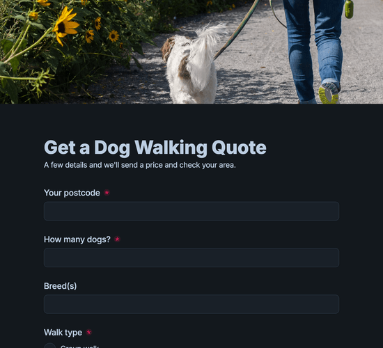 Dog Walking Quote Request Form